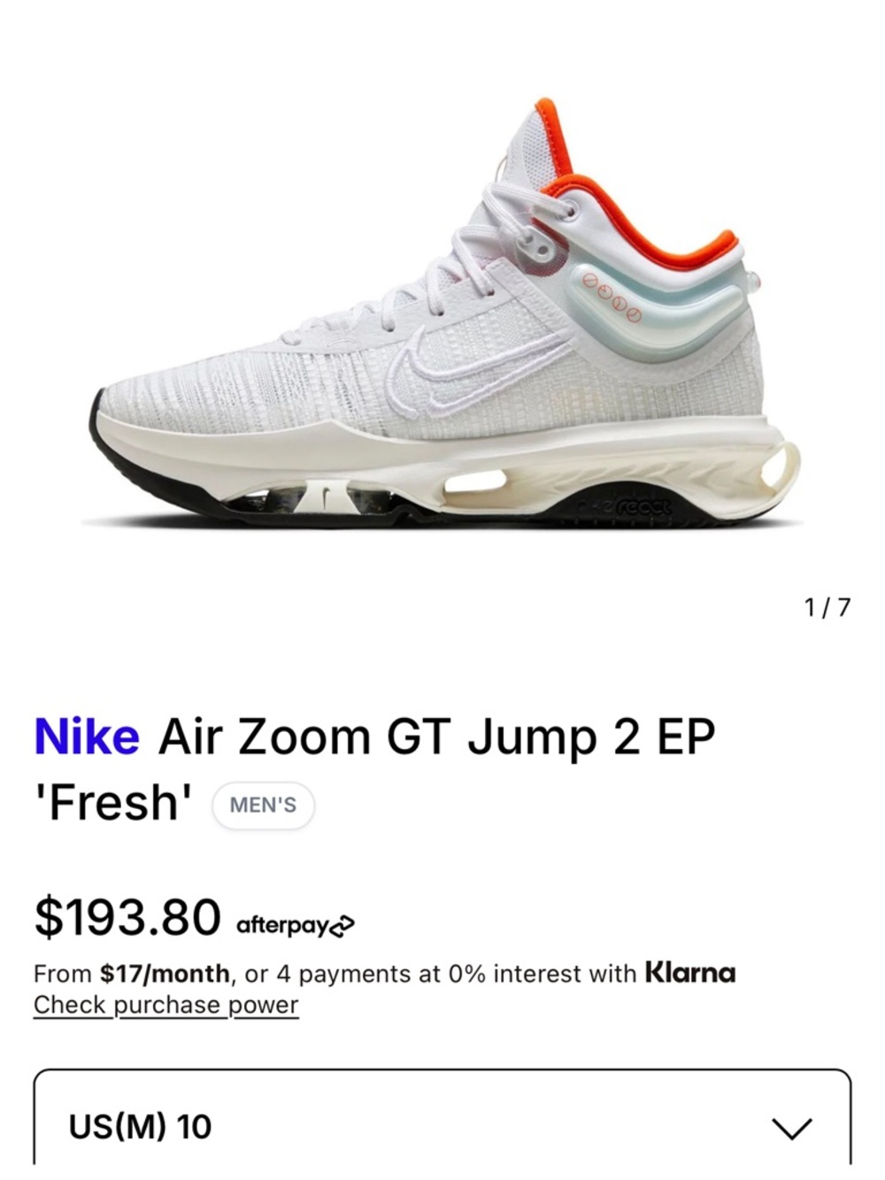 Nike White and Orange High-Top Performance Sneaker